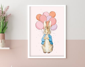 Impresión oficial de Peter Rabbit - Peter y Bunch of Balloons Wall Art Print