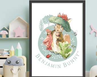 Impresión oficial de Peter Rabbit - Benjamin Bunny Garden Circle Wall Art Print