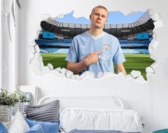 Official Manchester City Wall Sticker - Erling Haaland 23/24 Broken Wall Decal