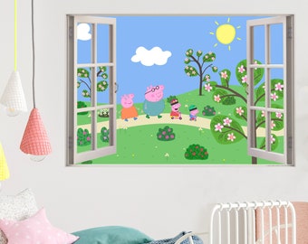 Peppa Pig Wall Sticker - Peppa and Family Park Scene Window Wall Decal Kids Art