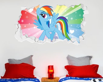 My Little Pony Rainbow Dash Broken Wall Sticker Decal Art Vinyl Mural Niños Regalo