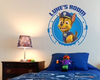 Paw Patrol Wall Sticker - Chase Personalised Name Wall Decal