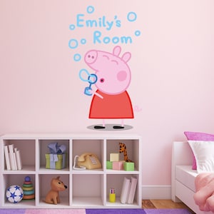 Peppa Pig Wall Sticker - Peppa Blowing Bubbles Personalised Name Wall Decal Kids Art