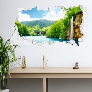 Nature Wall Sticker - Lake with Waterfall Wall Decal Home Decor Art