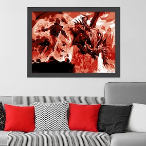 Dungeons & Dragons Print - Red Dragon Coloured Graphic Wall Art D and D Gamer Poster