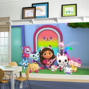 Murale della casa delle bambole di Gabby - Gabby e gli amici che suonano la chitarra Murale completo Arte per bambini