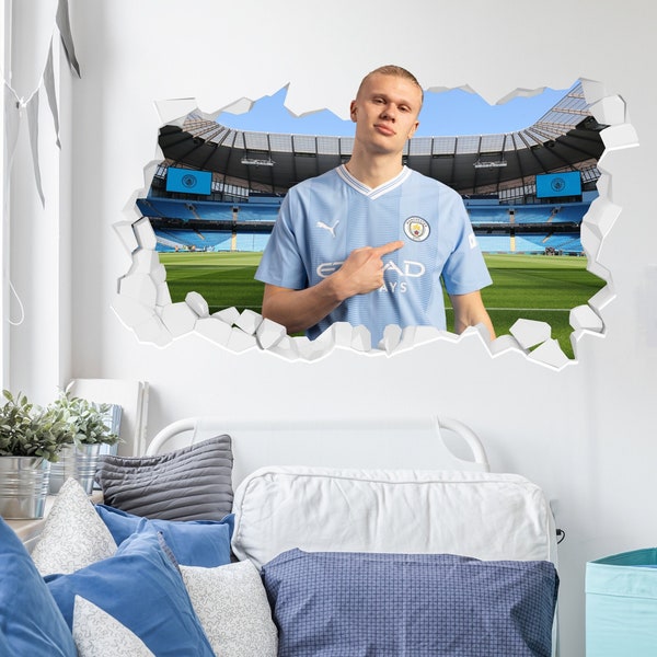 Official Manchester City Wall Sticker - Erling Haaland 23/24 Broken Wall Decal