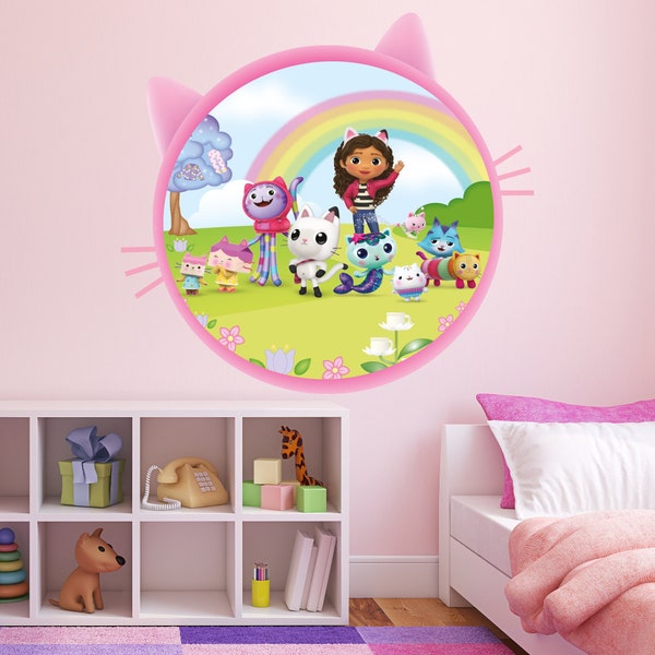 Gabbys Puppenhaus Wandaufkleber - Gabby and Friends Pink Cat Circle Wall Art Kids Decal