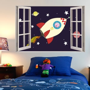 ペッパピッグ ウォールステッカー - ペッパとジョージ 宇宙ロケット 窓用ウォールデカール キッズアート