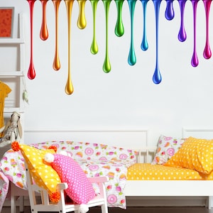 Rainbow Wall Sticker - Rainbow Metallic Drips Wall Decal Art