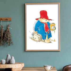 Impression classique de l'ours Paddington - Impression d'art mural illustration valise et confiture
