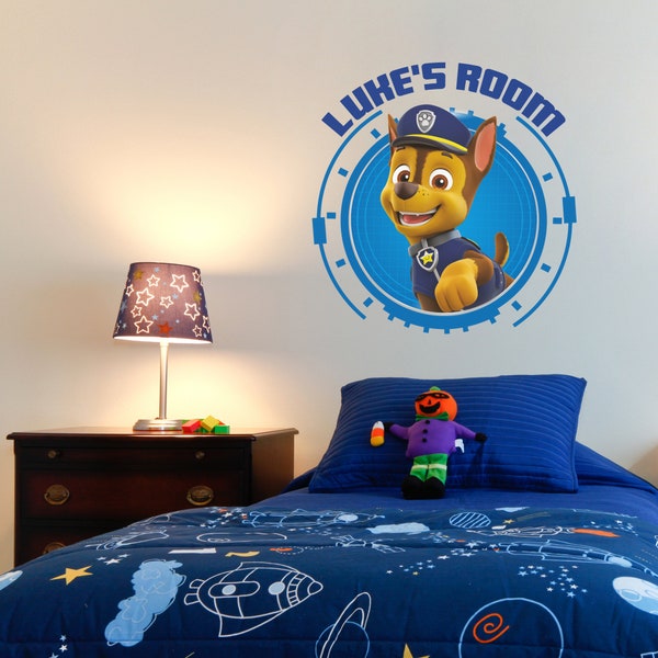 Paw Patrol Wall Sticker - Chase Personalised Name Wall Decal