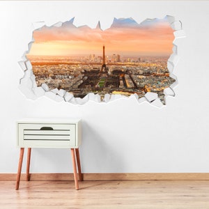 Etiqueta engomada de la pared de París - Torre Eiffel al atardecer Etiqueta de la pared rota Arte de la decoración del hogar