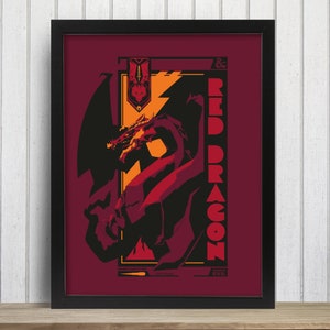 Dungeons & Dragons Print - Red Dragon Icon Graphic Wall Art D and D Gamer Poster