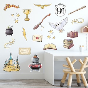 Vinilo decorativo HARRY POTTER – Conjunto de iconos de acuarela Vinilo decorativo para pared Wizarding World Art