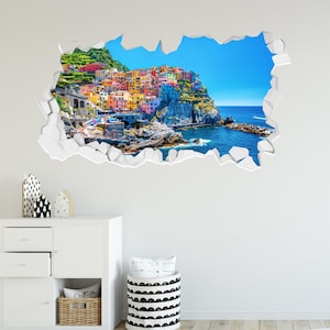 Italy Wall Sticker - Colourful Houses on Italian Cliff Broken Wall Art