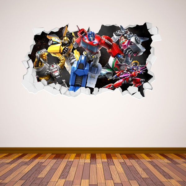 Transformers Autobots Broken Wall Sticker Decal Art Vinyl Mural Kids Bedroom