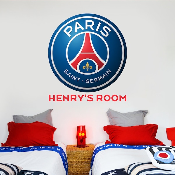 Paris Saint-Germain F.C. Crest and Personalised Name Wall Sticker Red