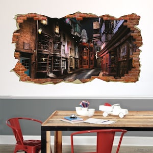 HARRY POTTER Wandaufkleber – Diagon Alley Night Time Brick Broken Wall Decal Wizarding World Art