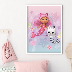 Gabby&#39;s Dollhouse Print - Gabby and Pandy Mermaids Poster Kids Wall Art