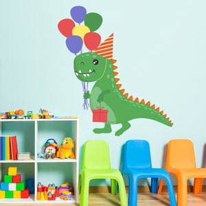 Dinosaur Wall Sticker - Birthday Party Dinosaur with Balloons Wall Decal Kids Art