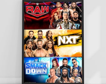 WWE Print - Cartel de programación semanal grupal Wrestling Wall Art