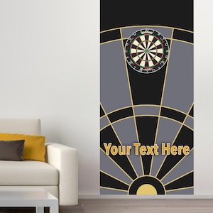 Darts Wall Sticker - Black Grey and Gold Board with Personalised Text Wall Art