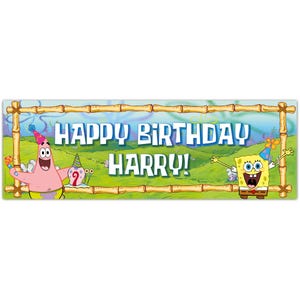 SpongeBob Birthday - SpongeBob Patrick And Gary Party Hats Personalised Banner Wall Sticker