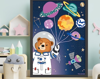 Paddington Bear TV Print - Space Planet Globos Wall Art Print