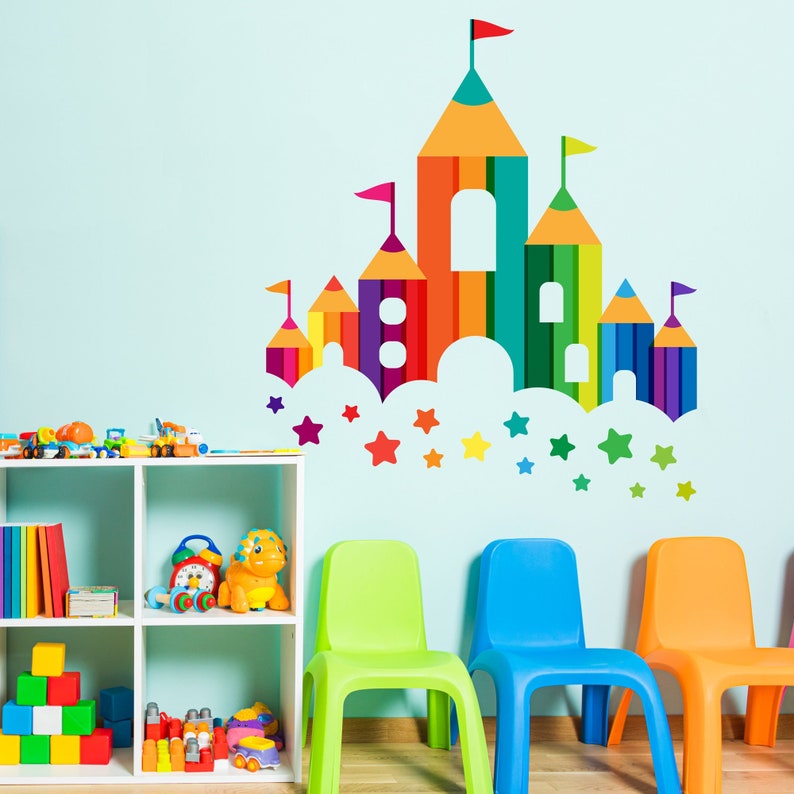 Rainbow Wall Sticker - Rainbow Crayon Castle Wall Decal Kids Art - Etsy