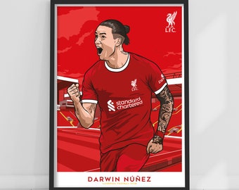 Liverpool FC Print - Darwin Nunez 23/24 Illustration Poster LFC Football Art