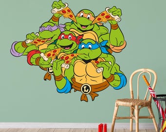 Teenage Mutant Ninja Turtles Wall Sticker - Group Eating Pizza Decal TMNT Art
