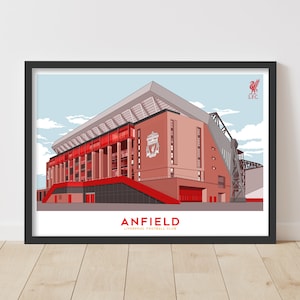 Liverpool FC Print - Anfield Illustration Outside Stadium Blue Sky Poster LFC Football Art