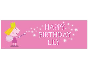 Ben And Holly Birthday - Holly Pink Personalised Banner Wall Sticker
