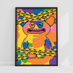 Fuggler Wall Art Print - Grin Grin Multicolour Caution Poster