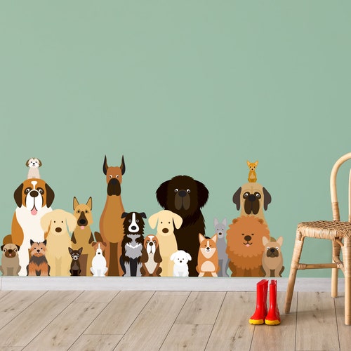 Sticker mural chien - Sticker grand groupe de chiens, art mural