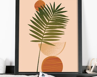 Impresión de pared boho - Arte de pared de cartel de hoja abstracta