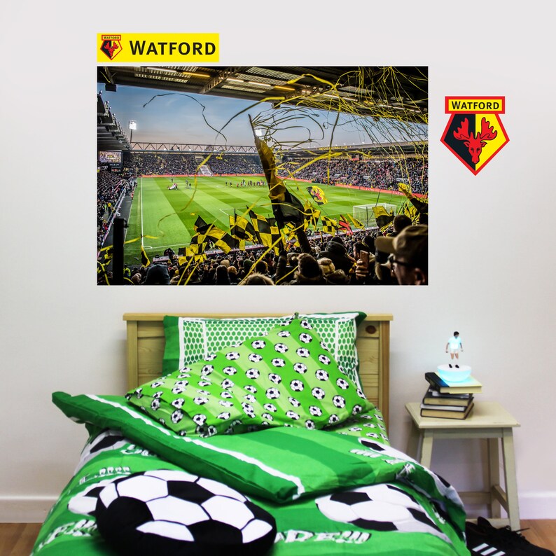 Watford FC Wall Sticker Crest /& Song Mural Watford FC Sticker Decal Set Badge