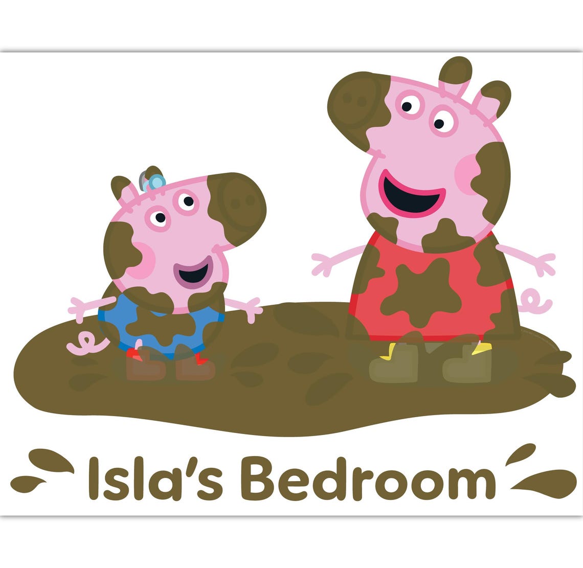 Peppa Pig Wall Sticker - Peppa and George Muddy Puddle Personalised ...