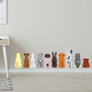 Hond muur sticker - honden in een lijn sticker set kunst aan de muur