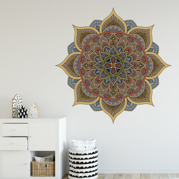 Mandala Wall Sticker Brown Neutral Tones Mandala Flower Wall Decal Art Etsy Canada