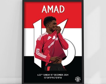 Manchester United FC Print - Amad Derby Goal Illustration Poster Football Wall Art