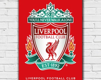 リバプールFCプリント - エンブレム入り赤背景ポスター LFC
