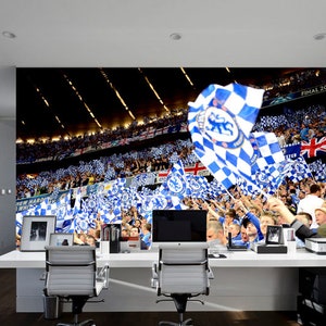 Chelsea FC - Stamford Bridge Stadium Full Wall Mural - Crowd & Flags