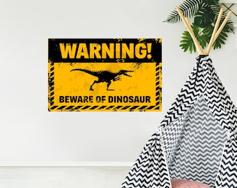 Warning Sign Wall Sticker - Warning Beware Of Dinosaur Decal Wall Art