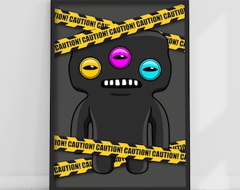 Fuggler Wall Art Print - Annoyed Alien Black Caution Poster