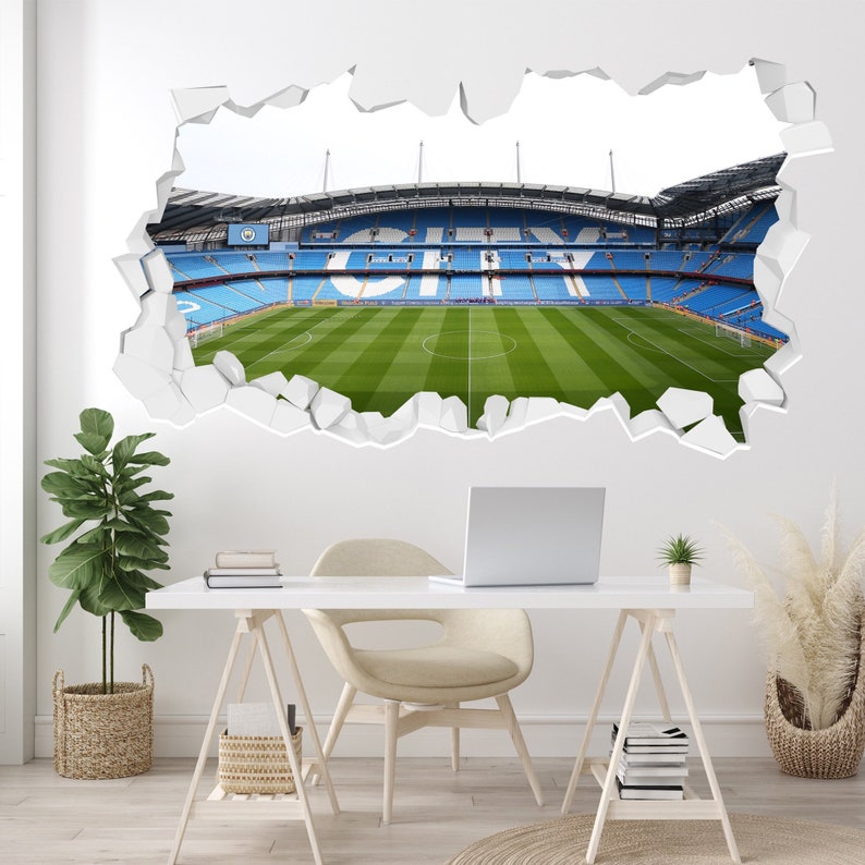 Manchester City Wall Sticker CITY in Stands Stadium Broken Wall Decal Set image 1