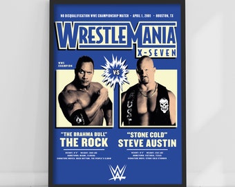 WWE Print - The Rock Stone Cold Steve Austin WrestleMania Poster Wrestling Wall Art