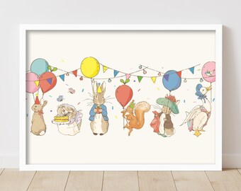Official Peter Rabbit Print - Party Celebration Wall Art Print