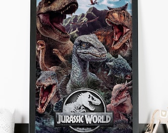 Jurassic World Print - Dinosaur Collage Poster Kids Bedroom Wall Art